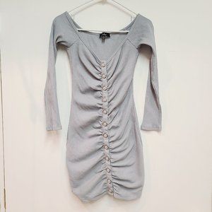 Lulus Light Blue Ribbed Snap Front V Neck Long Sleeve Bodycon Mini Dress
